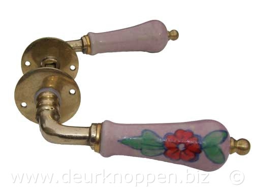 ouderwetse deurkrukken - porselein bloem (set)