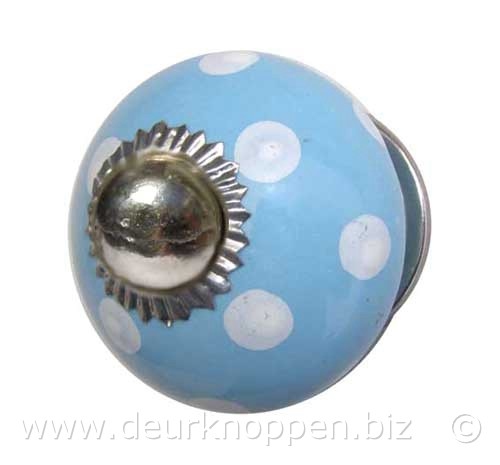 deurknopje - kastknopje blauw polka dot