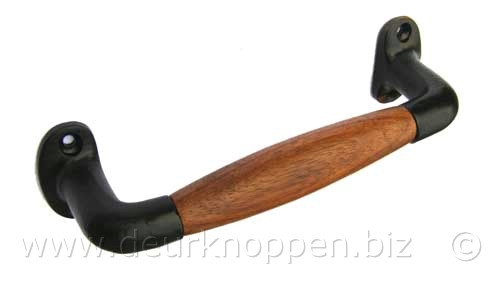 Deurgreep-raamgreep-keukengreep gietijzer met teak 15cm