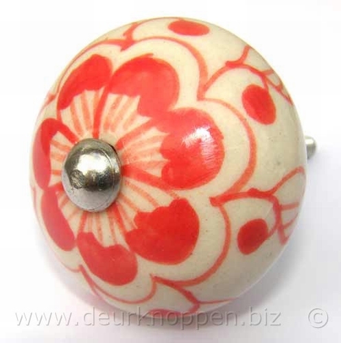 kastknop- keukengreep `lakshmi bloem` rood