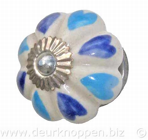 porseleinen deurknop blauwe hartjes